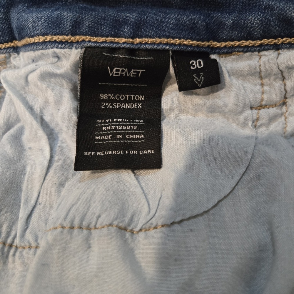 Vervet High Rise Distressed Jean Shorts Button Fly Size 30 Blue - Picture 6 of 7